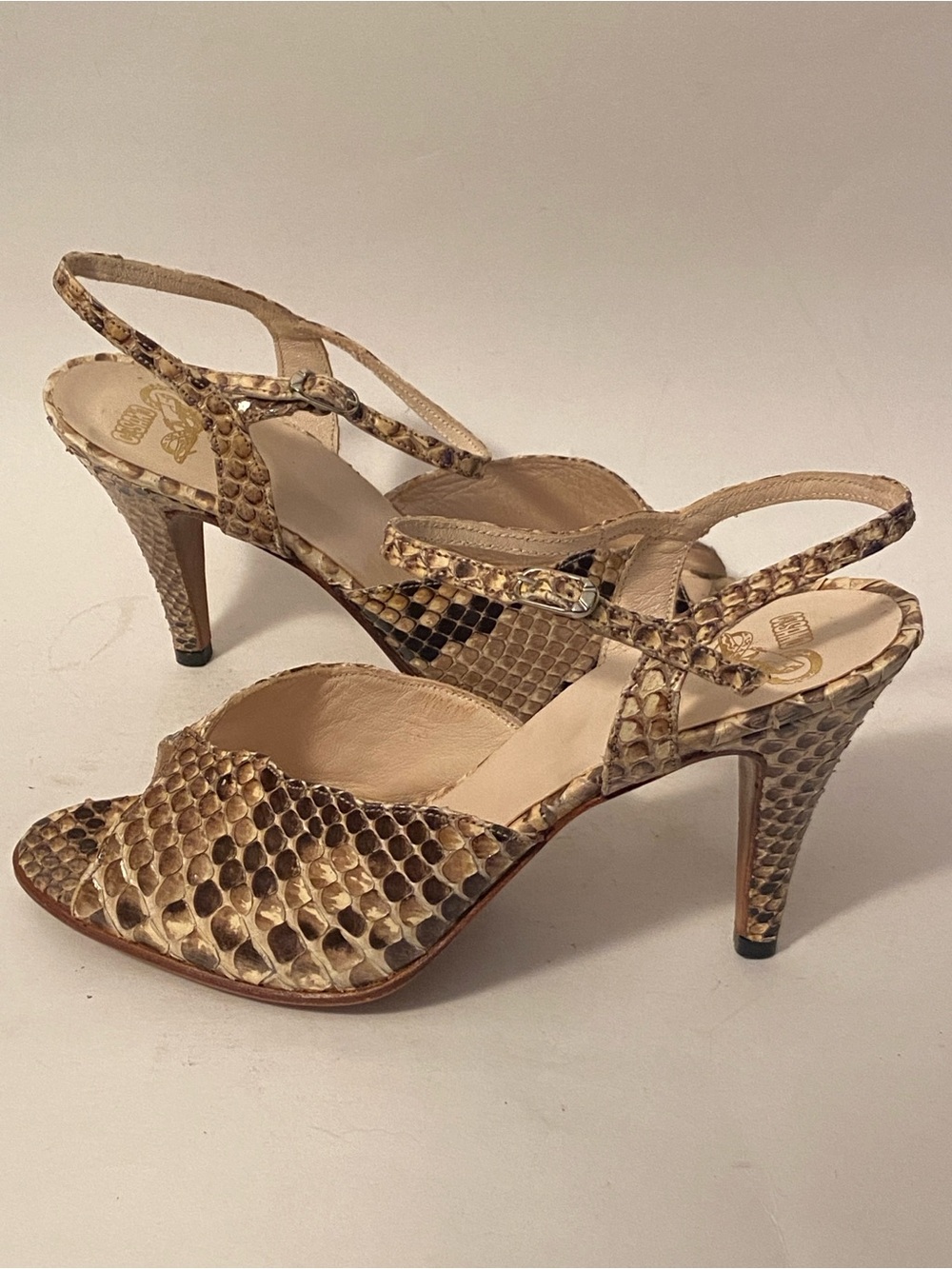 Casano Women's Tan Snake-Print Leather Slingback Sandals Shoes sz 5 VTG